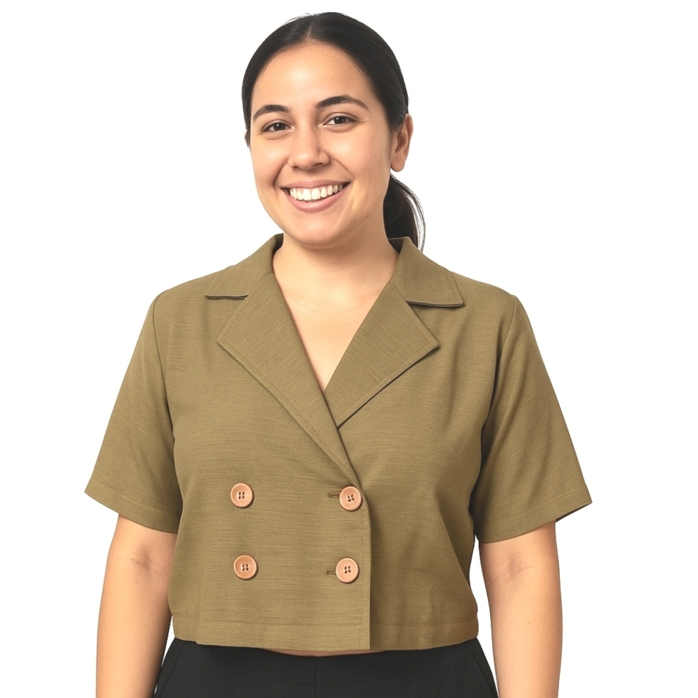 Lemon Curve Khaki-Brown Cropped Blazer - Size Large